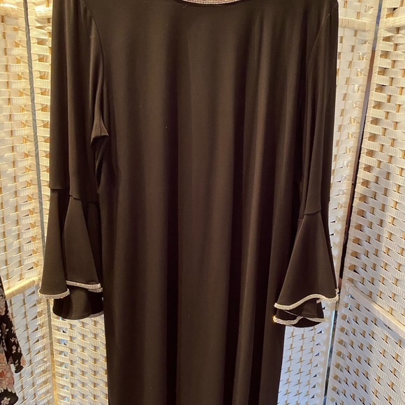 MSK Black XL dress,3/4 sleeves,boat neck,Rhinestones trim neckline and sleeves. - Picture 6 of 11